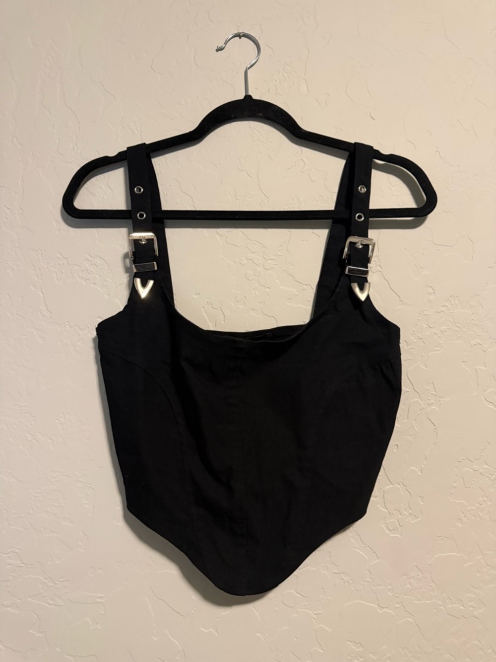 Black Buckle-Strap Crop Top